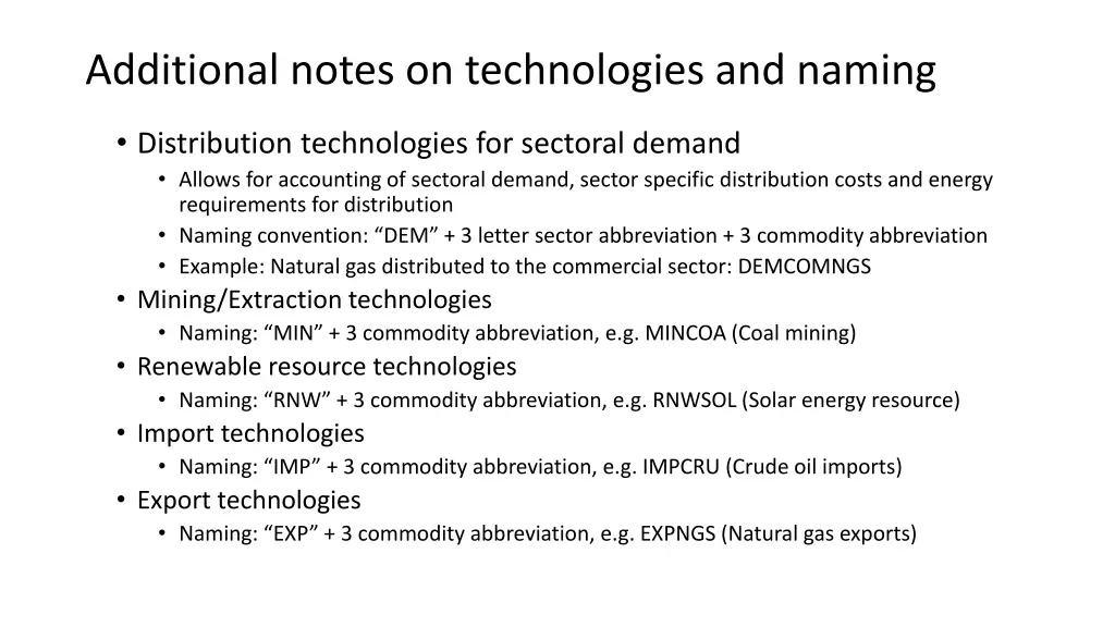 additional notes on technologies and naming