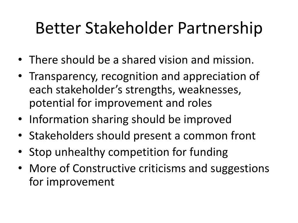 better stakeholder partnership