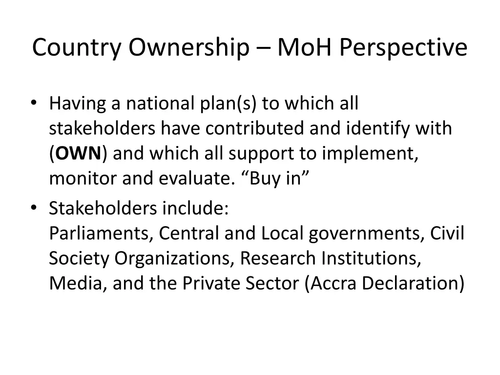 country ownership moh perspective