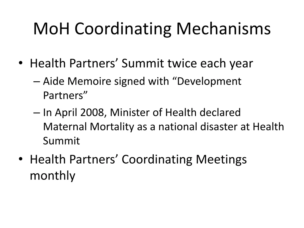 moh coordinating mechanisms