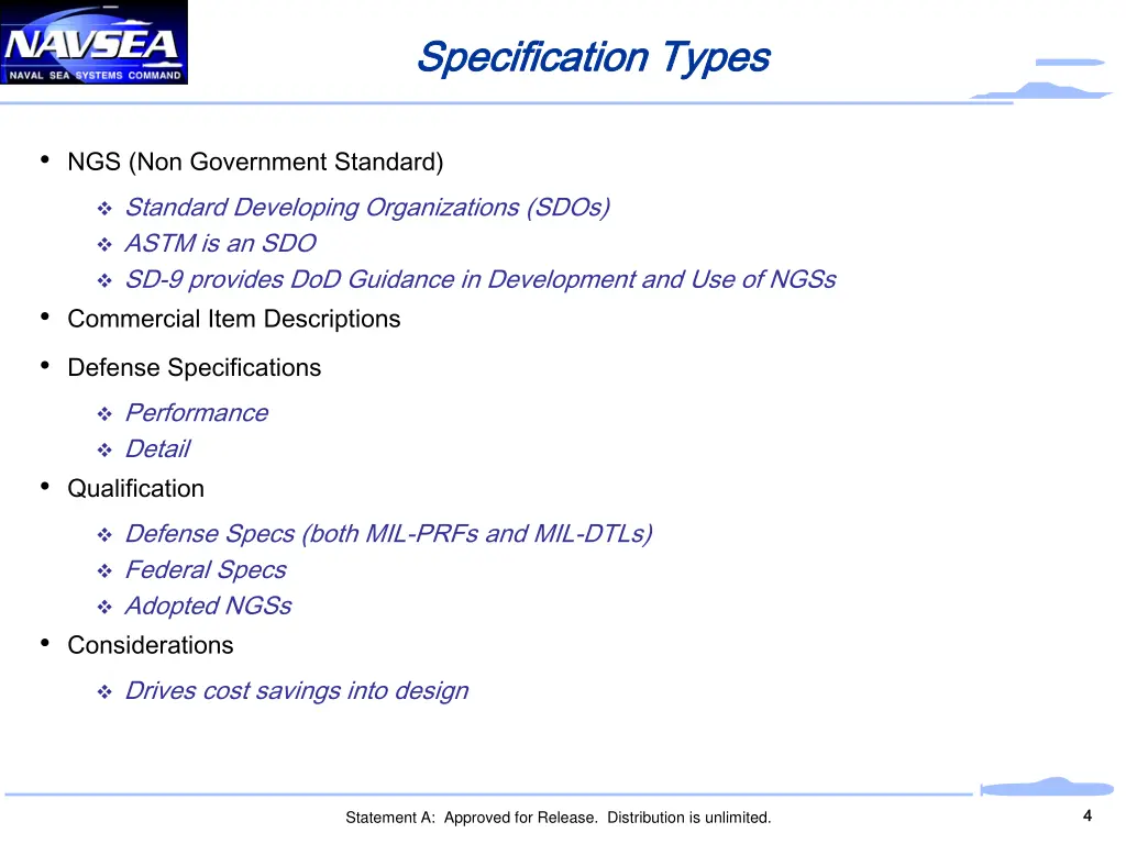 specification types specification types