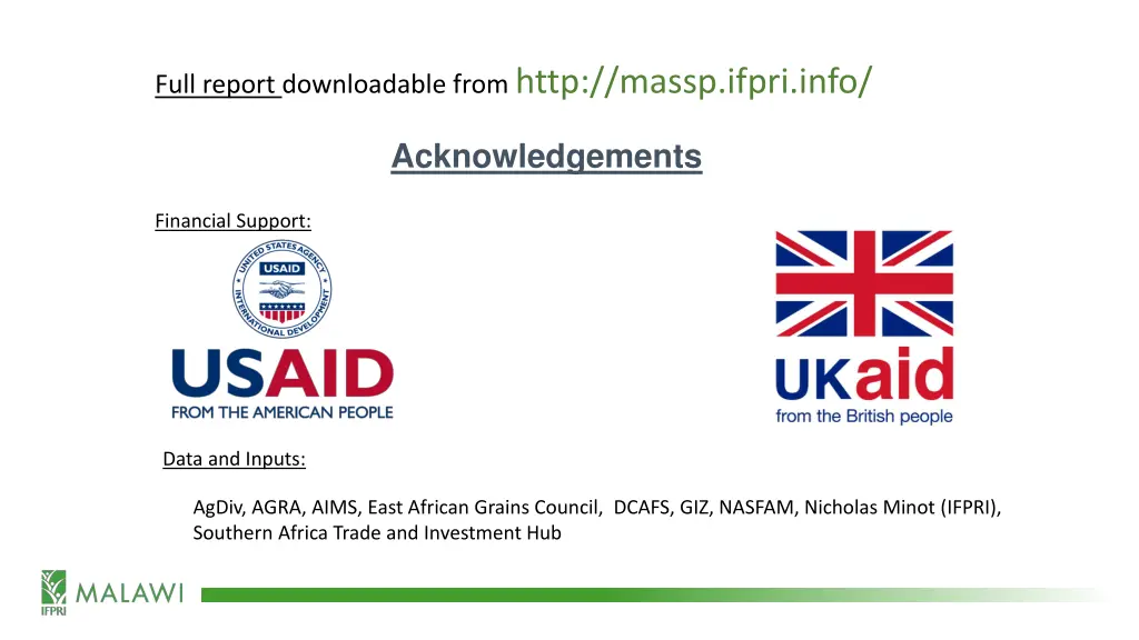 full report downloadable from http massp ifpri