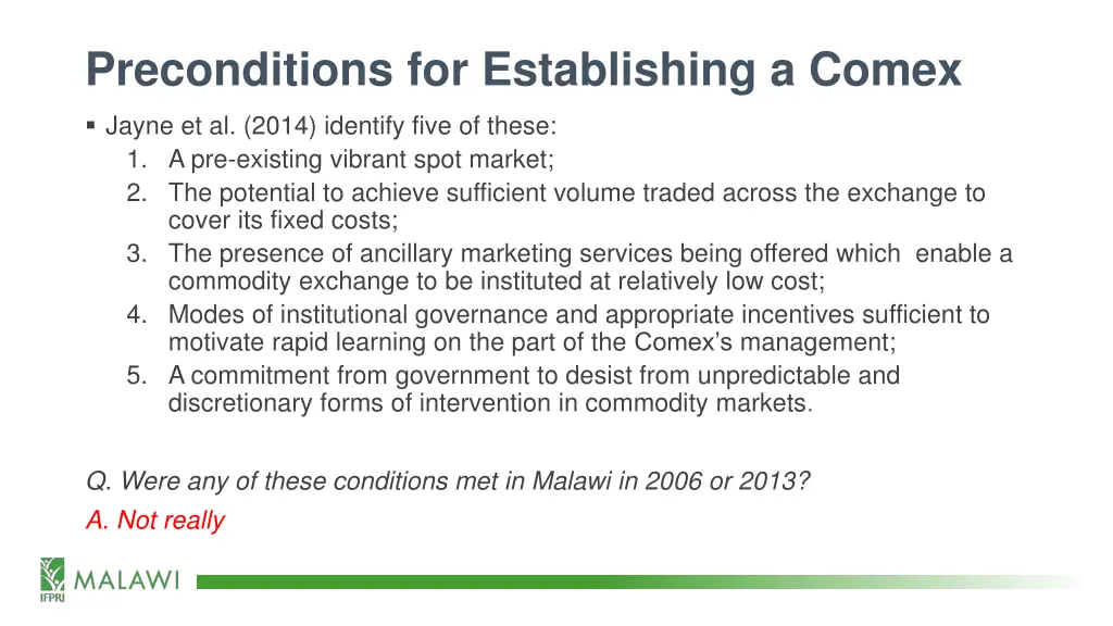 preconditions for establishing a comex