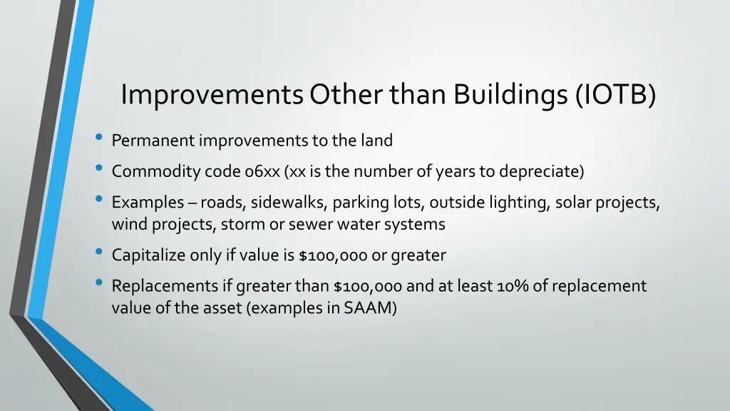 improvements other than buildings iotb permanent