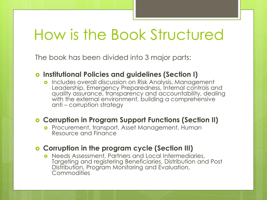 how is the book structured