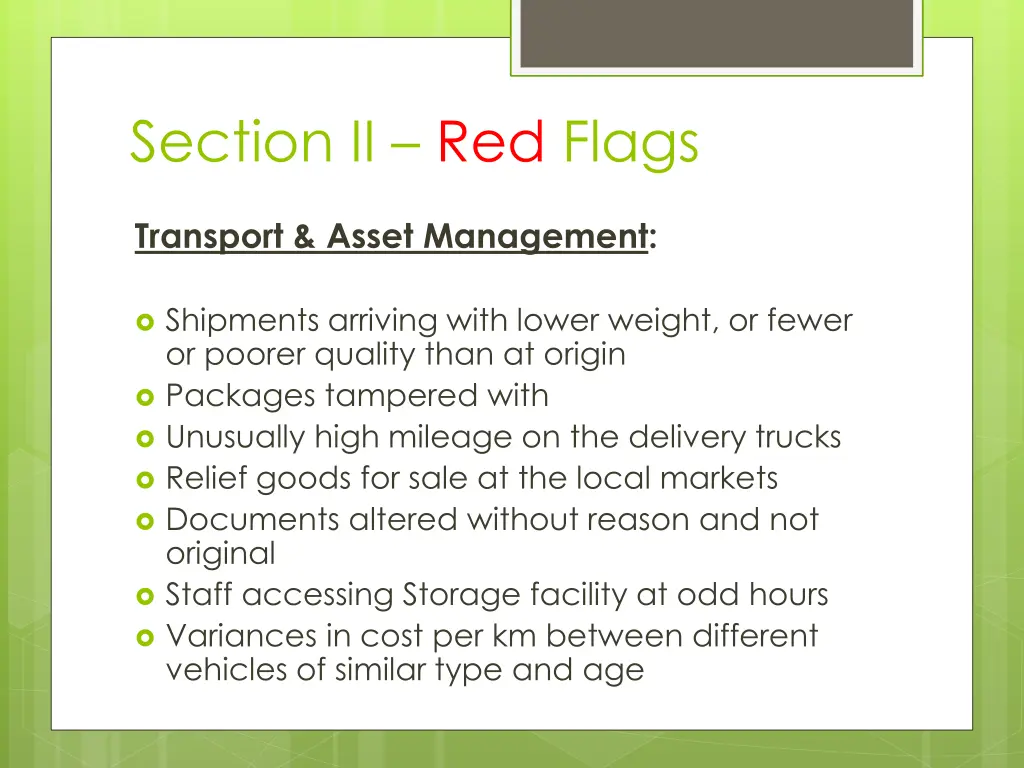 section ii red flags