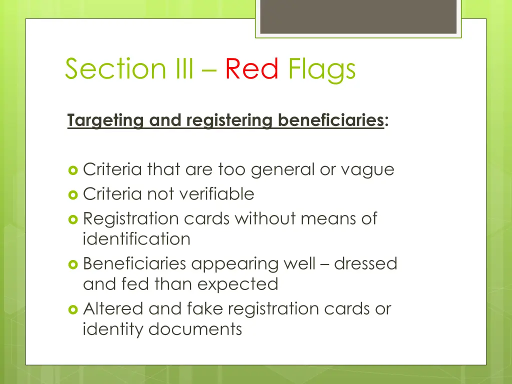 section iii red flags 1