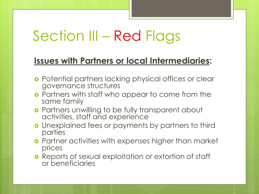 section iii red flags