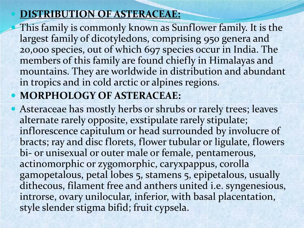 distribution of asteraceae this family