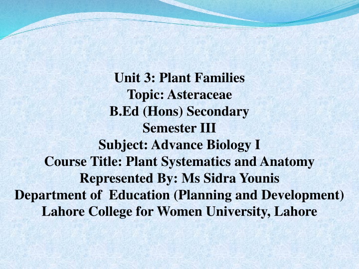 unit 3 plant families topic asteraceae b ed hons