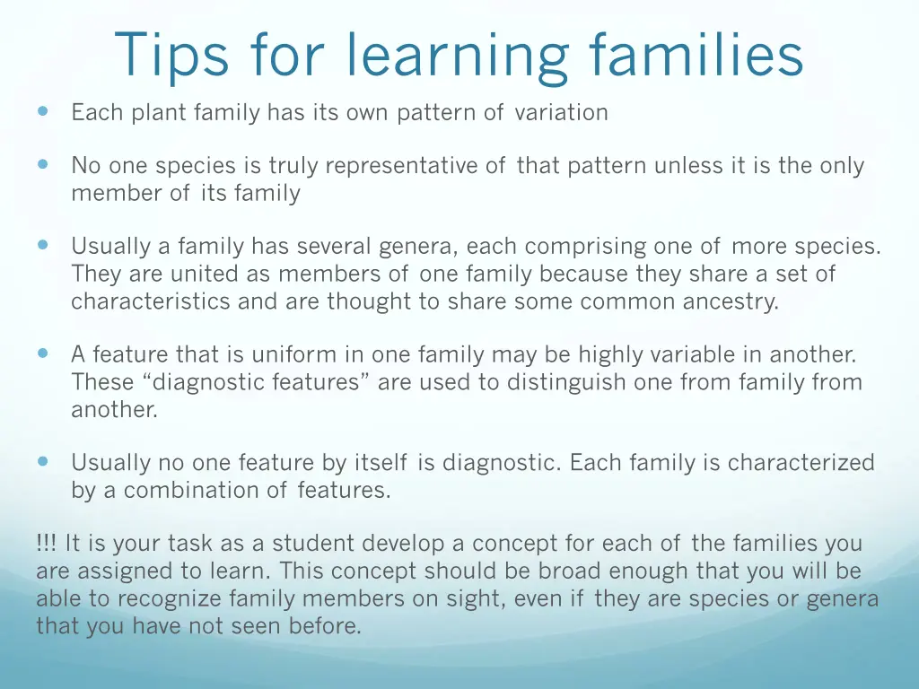 tips for learning families each plant family