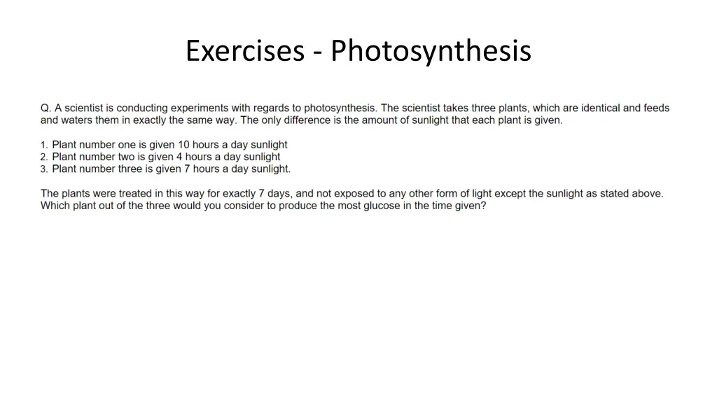 exercises photosynthesis