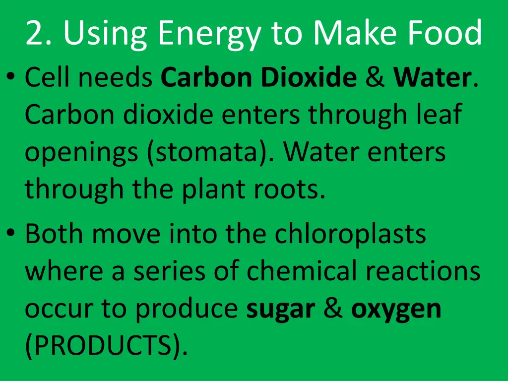 2 using energy to make food cell needs carbon