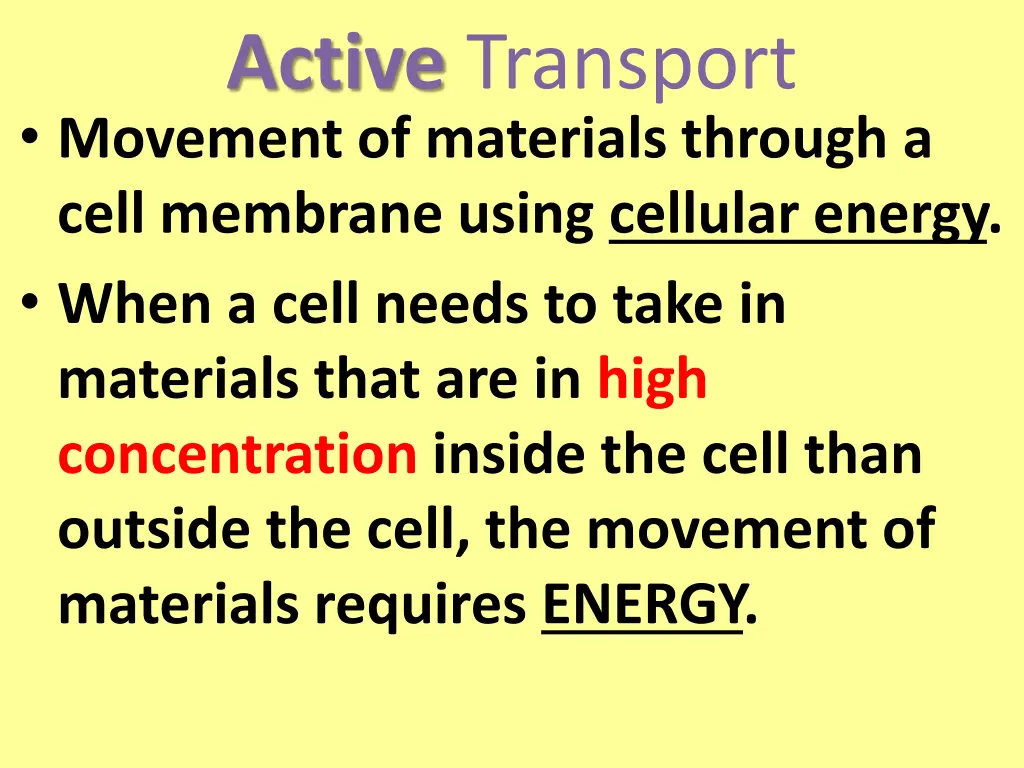 active transport movement of materials through