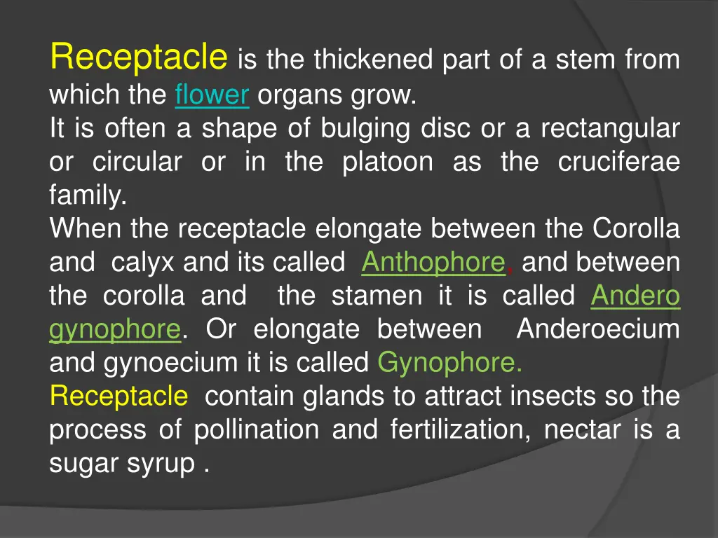 receptacle is the thickened part of a stem from