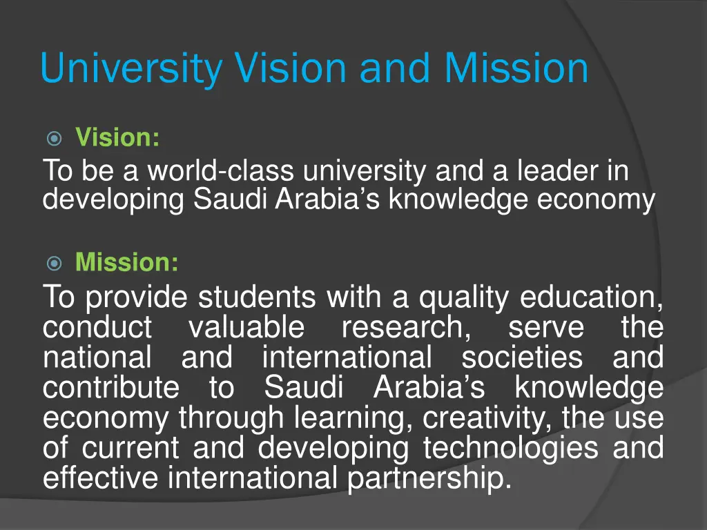 university vision and mission