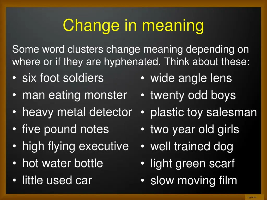 change in meaning