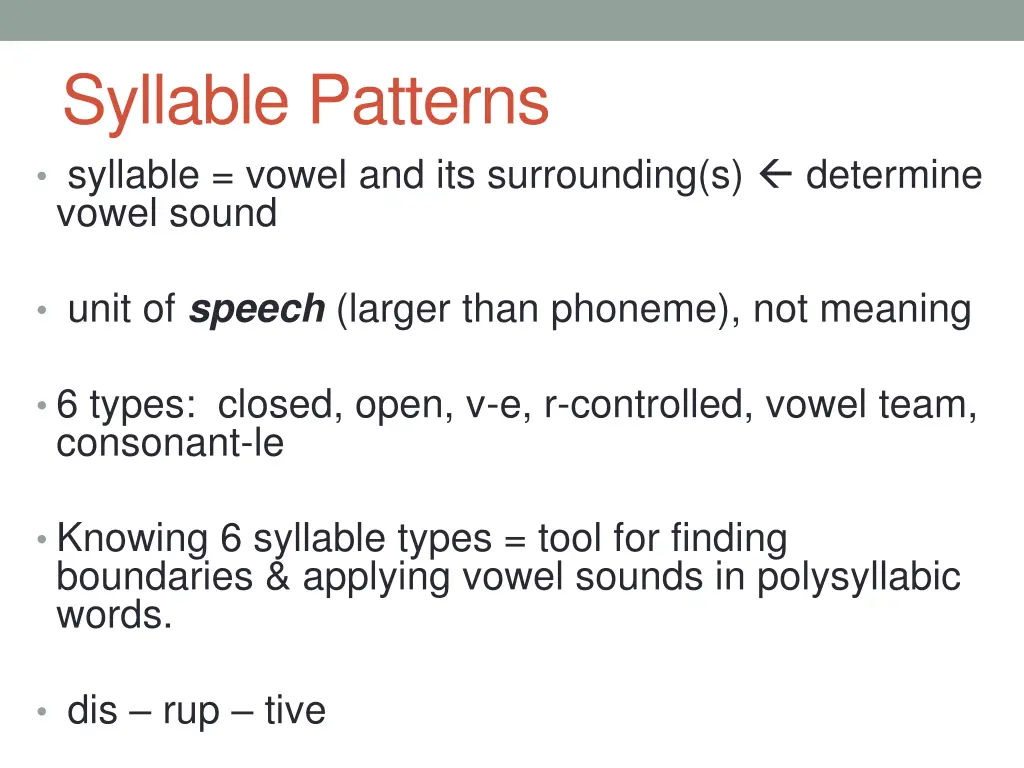 syllable patterns syllable vowel