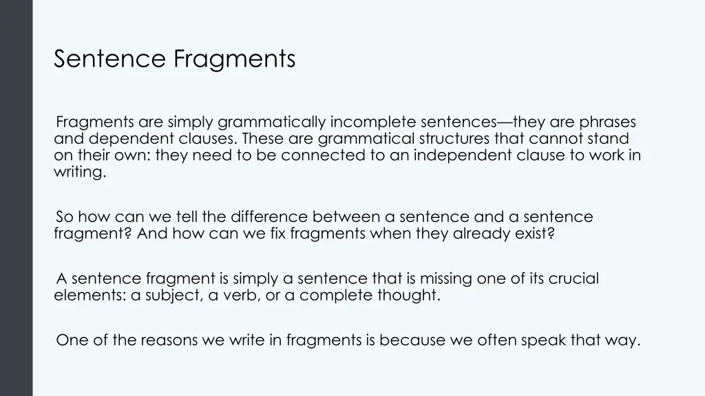 sentence fragments