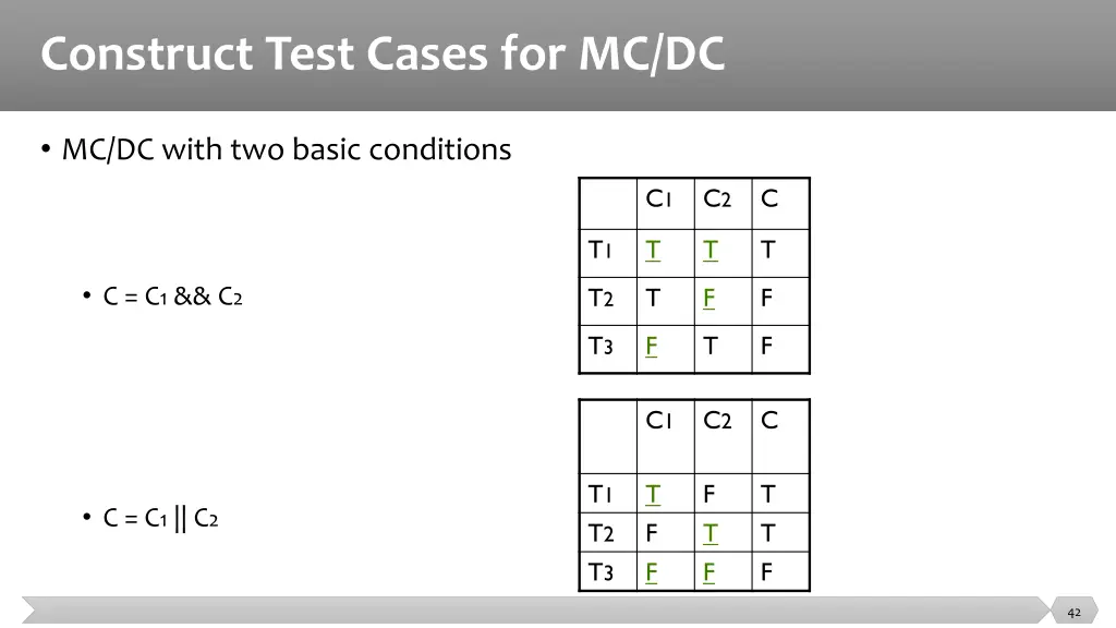 construct test cases for mc dc