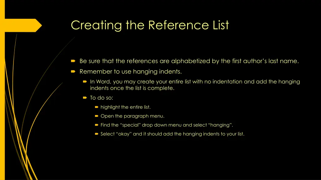 creating the reference list