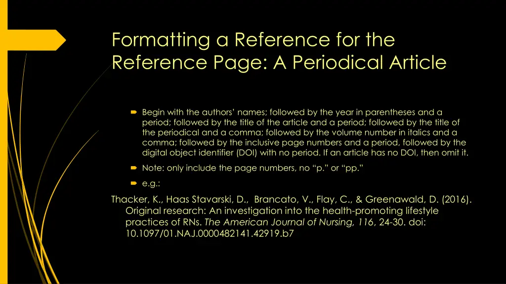 formatting a reference for the reference page