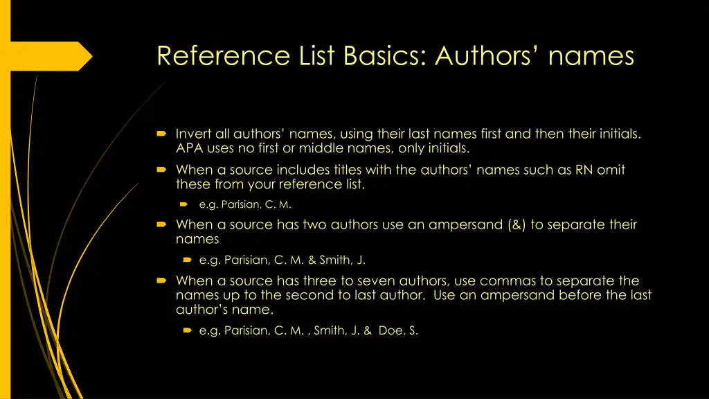 reference list basics authors names