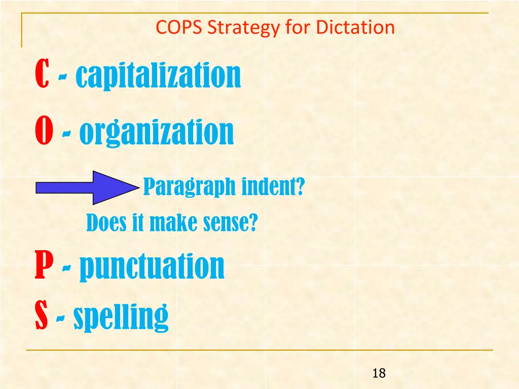 cops strategy for dictation c capitalization