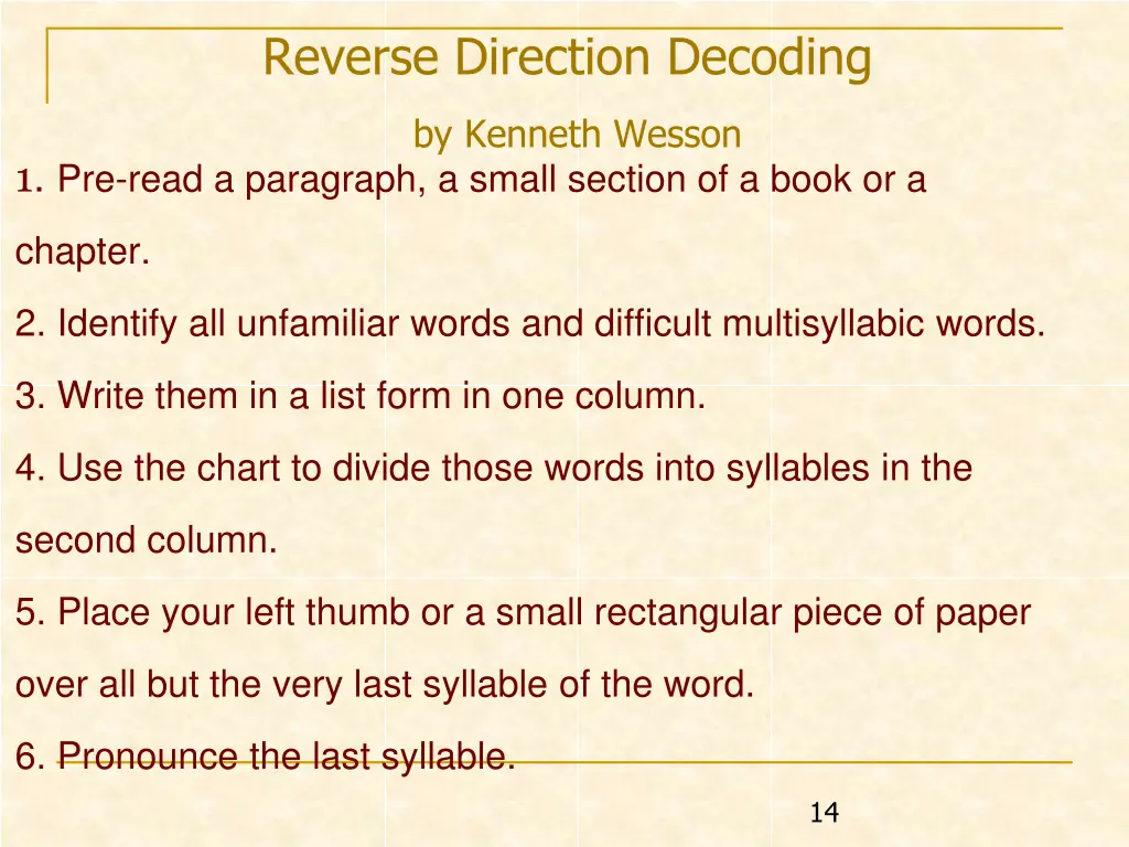 reverse direction decoding by kenneth wesson