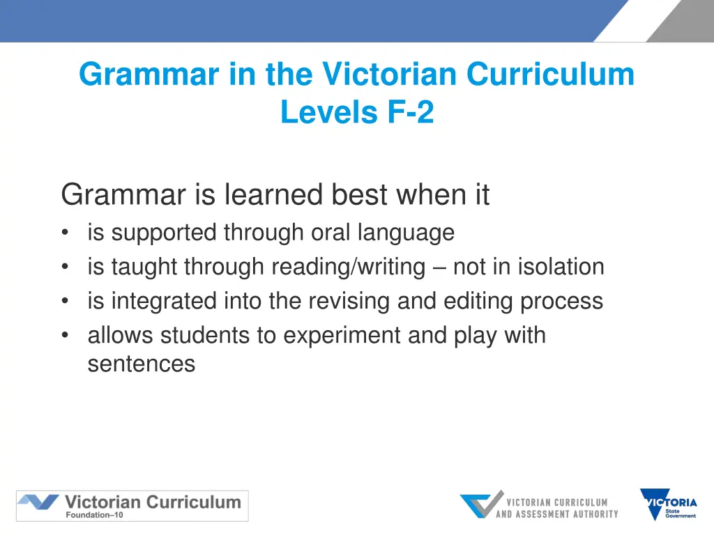 grammar in the victorian curriculum levels f 2