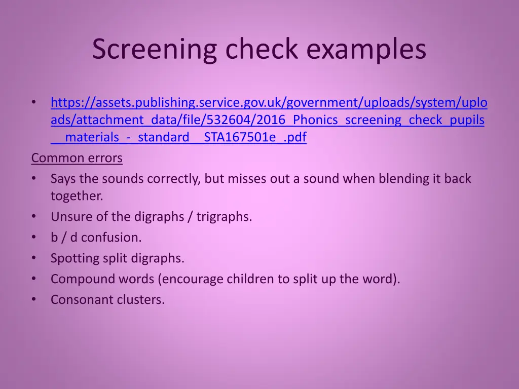 screening check examples