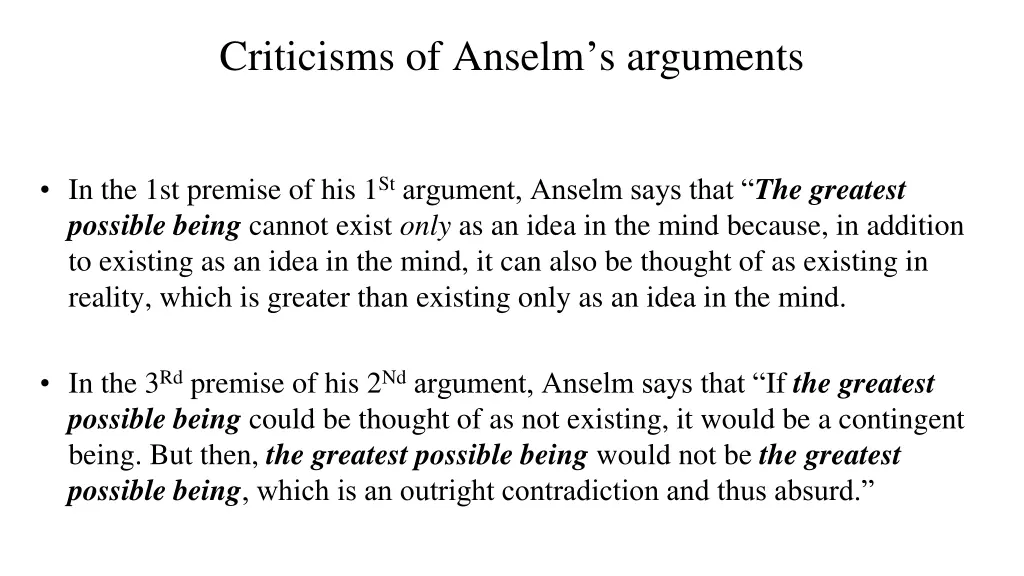 criticisms of anselm s arguments