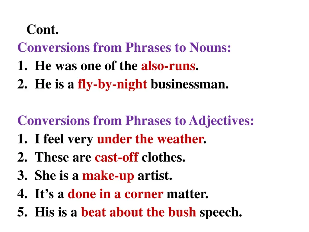 cont conversions from phrases to nouns