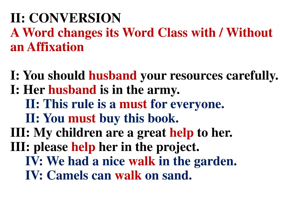 ii conversion a word changes its word class with