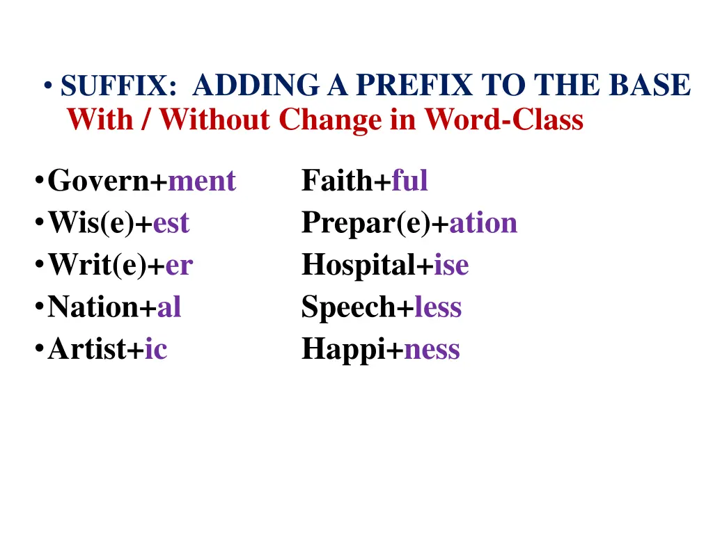 suffix adding a prefix to the base with without