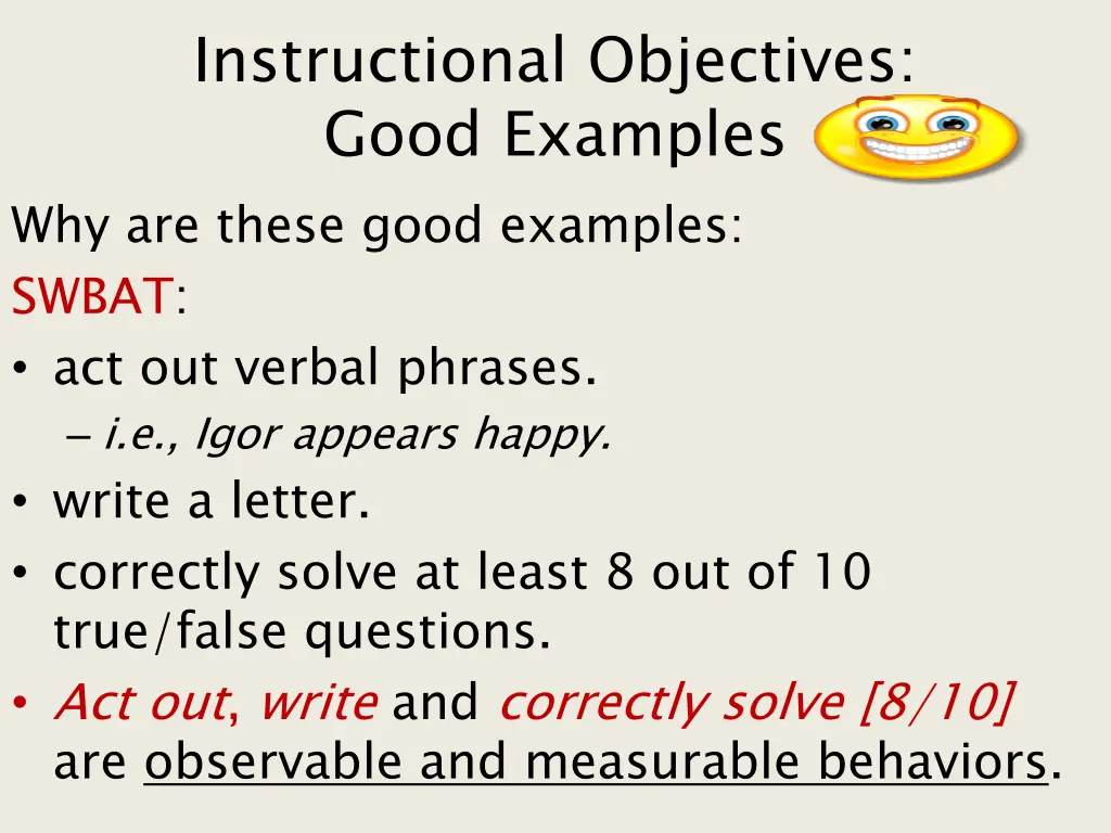 instructional objectives good examples