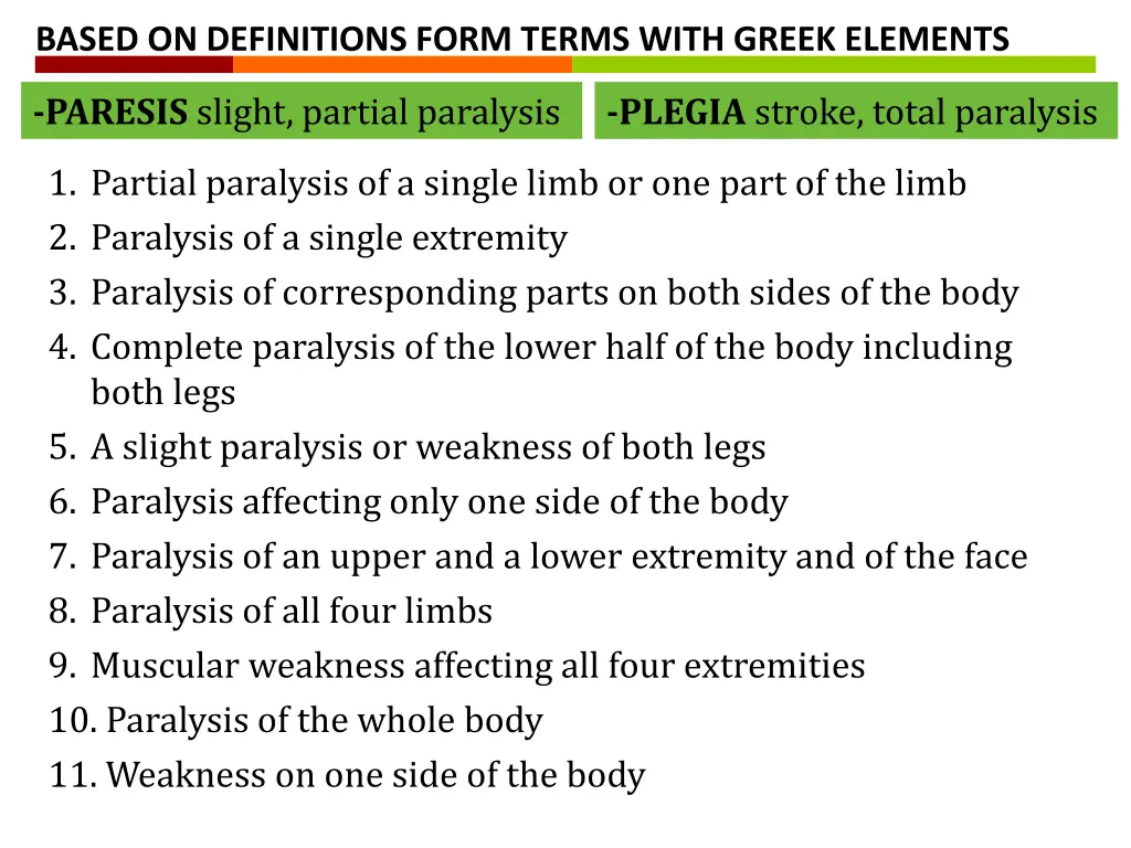 based on definitions form terms with greek