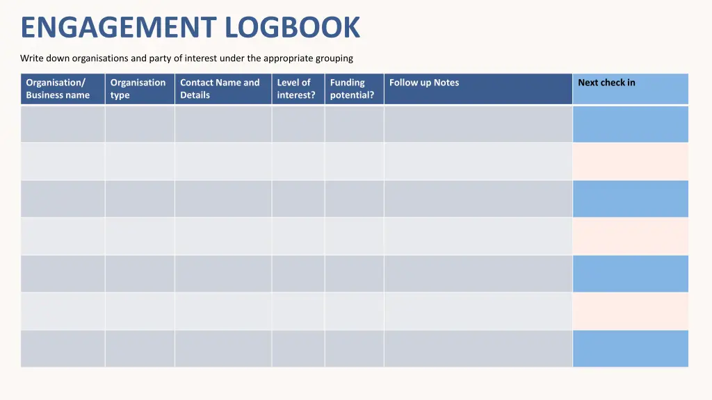 engagement logbook