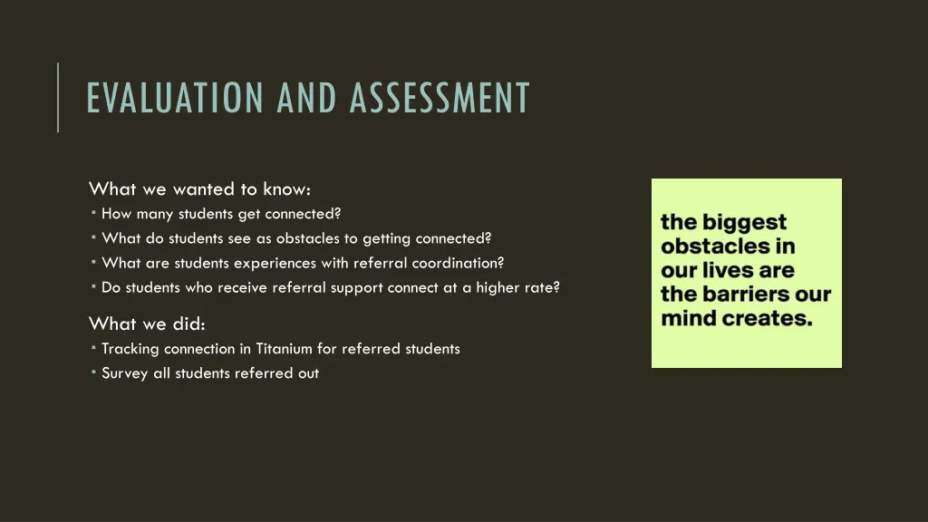 evaluation and assessment