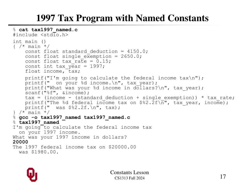 1997 tax program with named constants