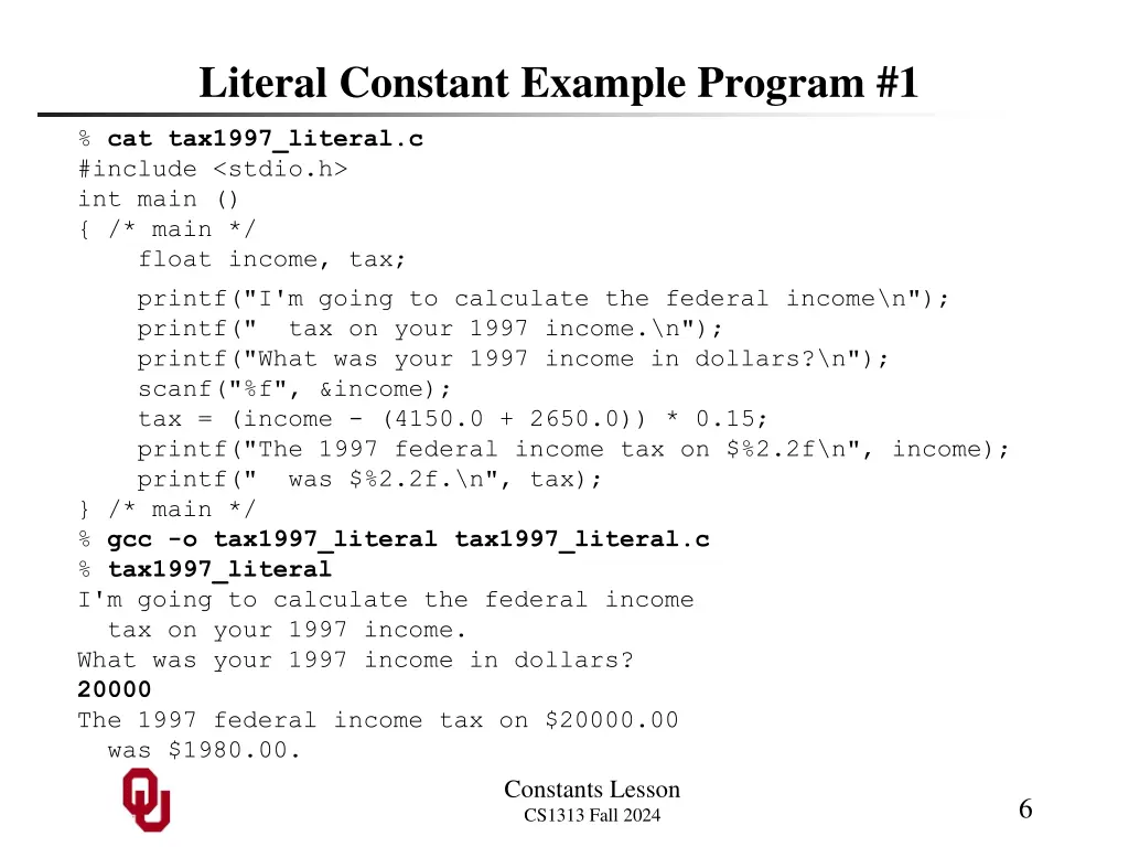 literal constant example program 1