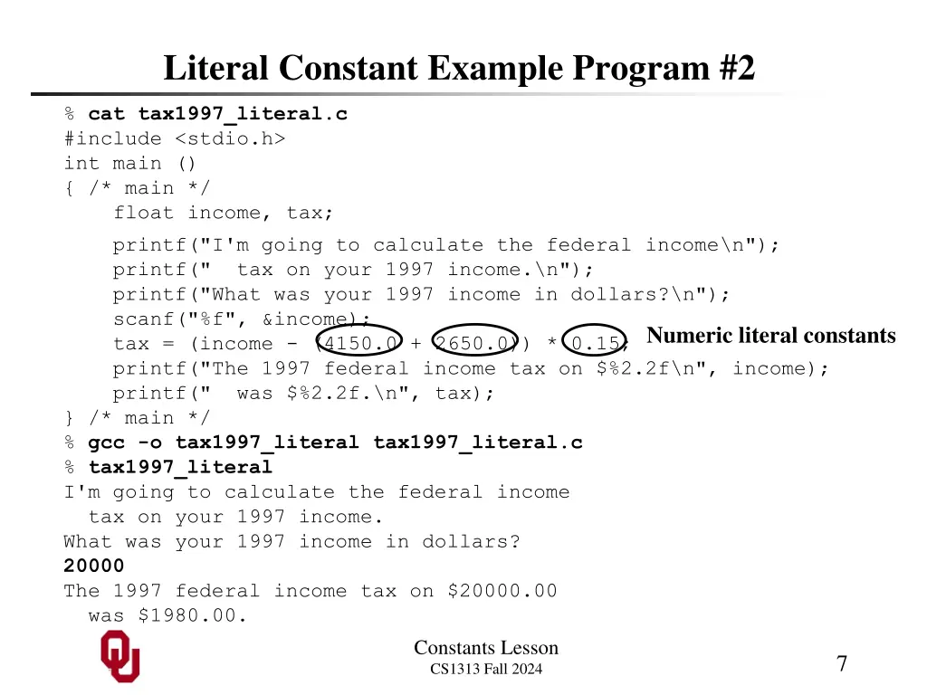 literal constant example program 2