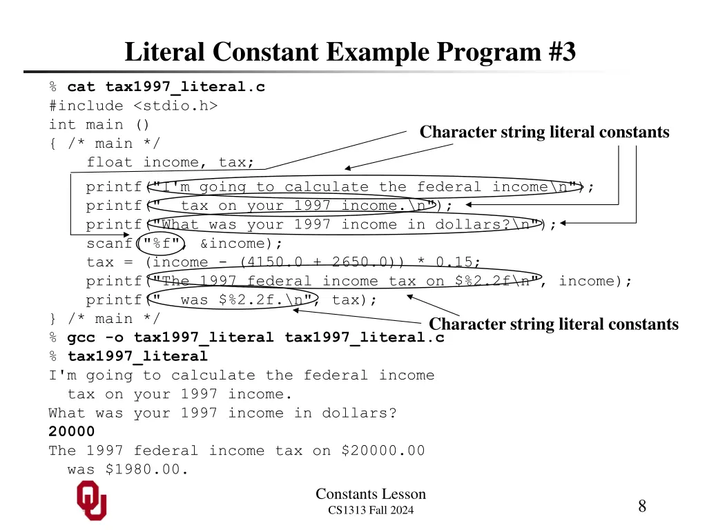 literal constant example program 3