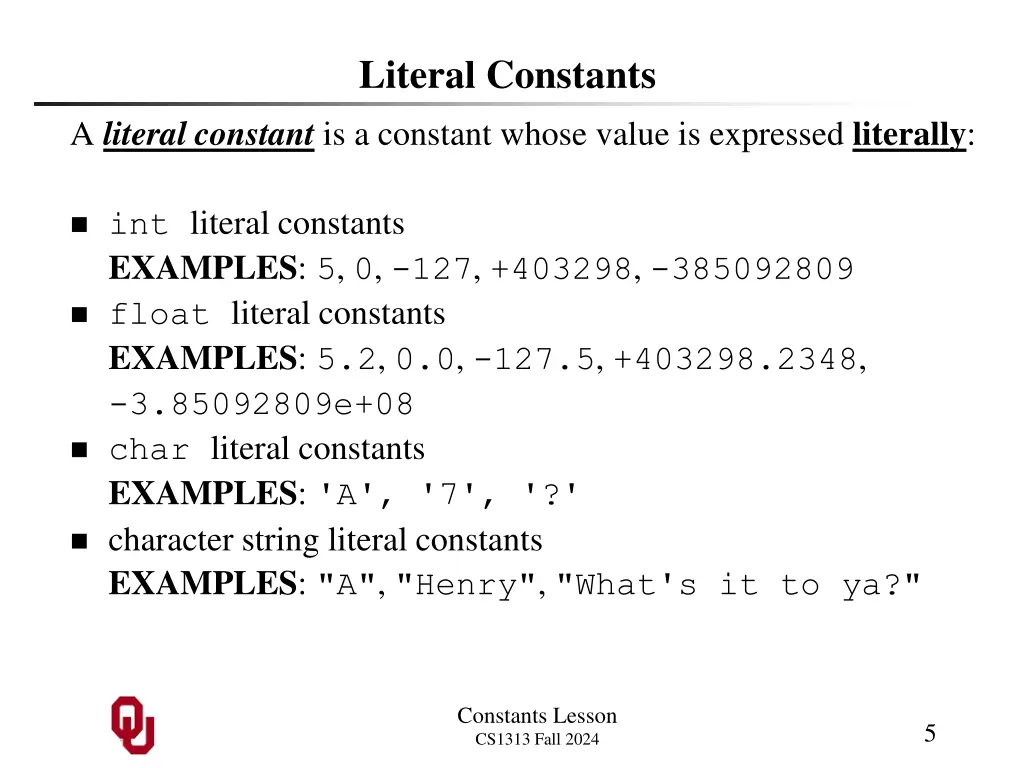 literal constants