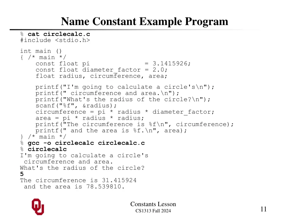 name constant example program