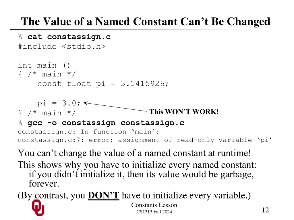 the value of a named constant can t be changed