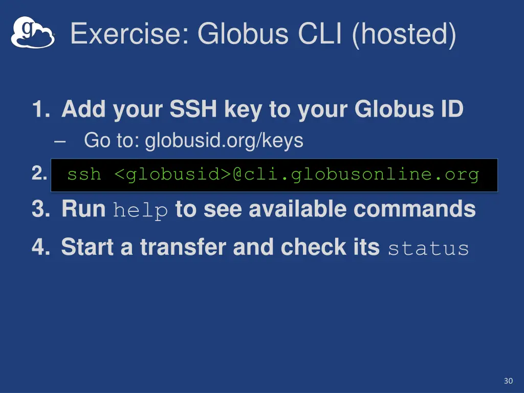 exercise globus cli hosted