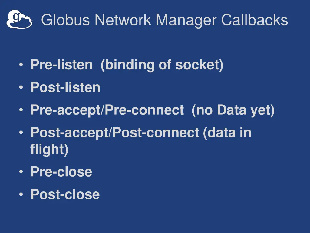 globus network manager callbacks