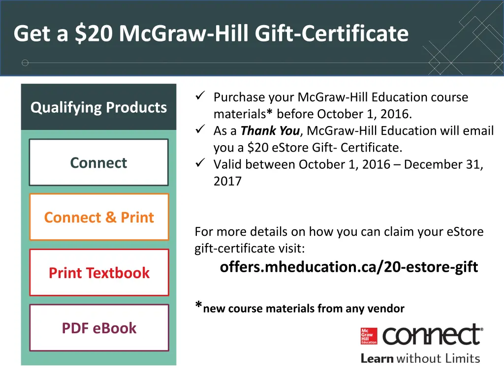 get a 20 mcgraw hill gift certificate