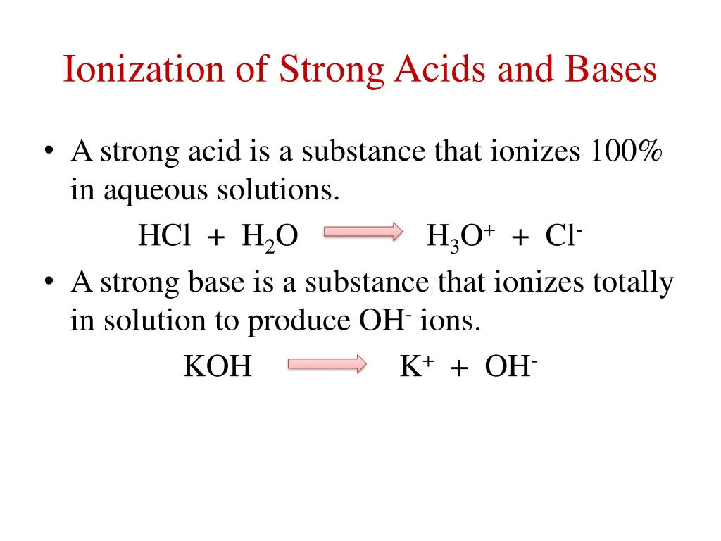 ionization of strong acids and bases